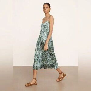 Vince Painted Floral Pleated Camisole Slip Dress Green L NEW